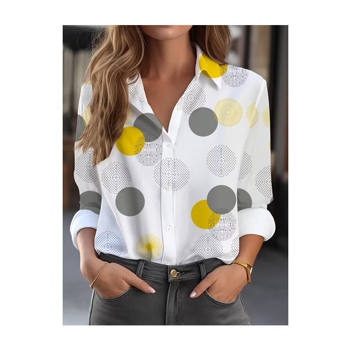 Women Abstract Shirt Collar Long Sleeve Shirt Buckle Regular Sleeve Casual Daily Spring/Fall Top