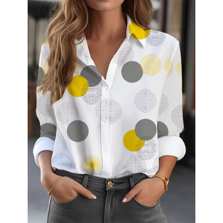 Women Abstract Shirt Collar Long Sleeve Shirt Buckle Regular Sleeve Casual Daily Spring/Fall Top