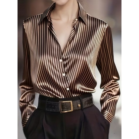 Women Striped Shawl Collar Long Sleeve Shirt Casual Daily Spring/Fall Top