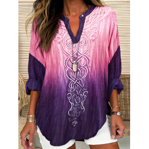 Women Abstract V Neck Long Sleeve Blouse Printing Casual Daily Spring/Fall Top