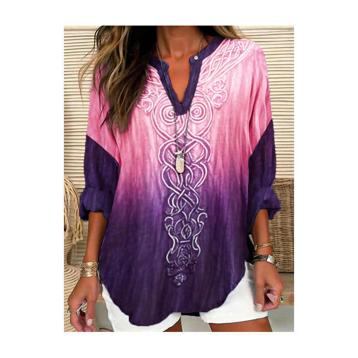 Women Abstract V Neck Long Sleeve Blouse Printing Casual Daily Spring/Fall Top