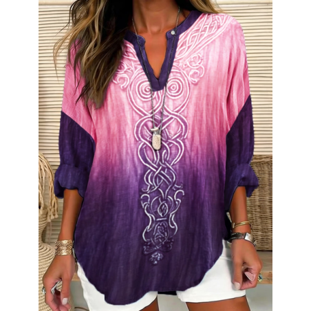 Women Abstract V Neck Long Sleeve Blouse Printing Casual Daily Spring/Fall Top