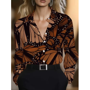 Women Butterfly Shawl Collar Long Sleeve Shirt Casual Daily Spring/Fall Top