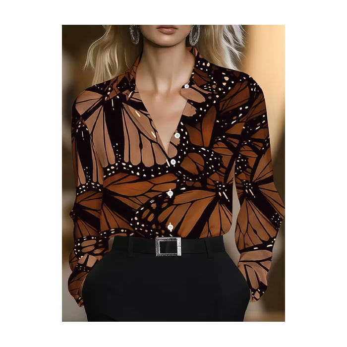 Women Butterfly Shawl Collar Long Sleeve Shirt Casual Daily Spring/Fall Top