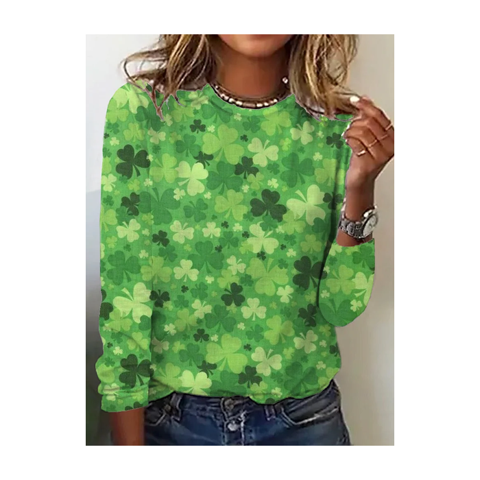 Women Shamrock Long Sleeve Tee T-shirt Crew Neck Printing Casual Graphic Tee Spring/Fall Top