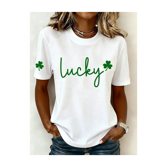 Women Shamrock Short Sleeve Tee T-shirt Crew Neck Printing Casual Graphic Tee Summer Top