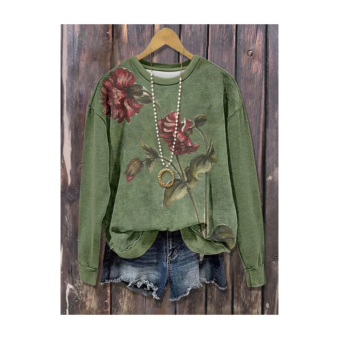 Women Floral Crew Neck Printing Casual Spring/Fall Long Sleeve Sweatshirt
