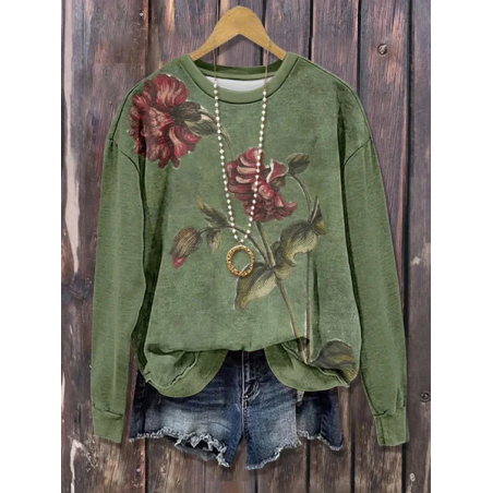 Women Floral Crew Neck Printing Casual Spring/Fall Long Sleeve Sweatshirt