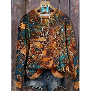 Women Abstract Crew Neck Printing Casual Spring/Fall Long Sleeve Sweatshirt
