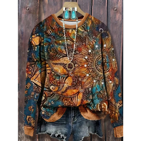 Women Abstract Crew Neck Printing Casual Spring/Fall Long Sleeve Sweatshirt