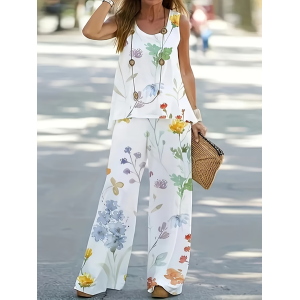 Women Floral Printing Two-Piece Set Daily Sleeveless Casual Summer Multi-Piece Set Matching Set