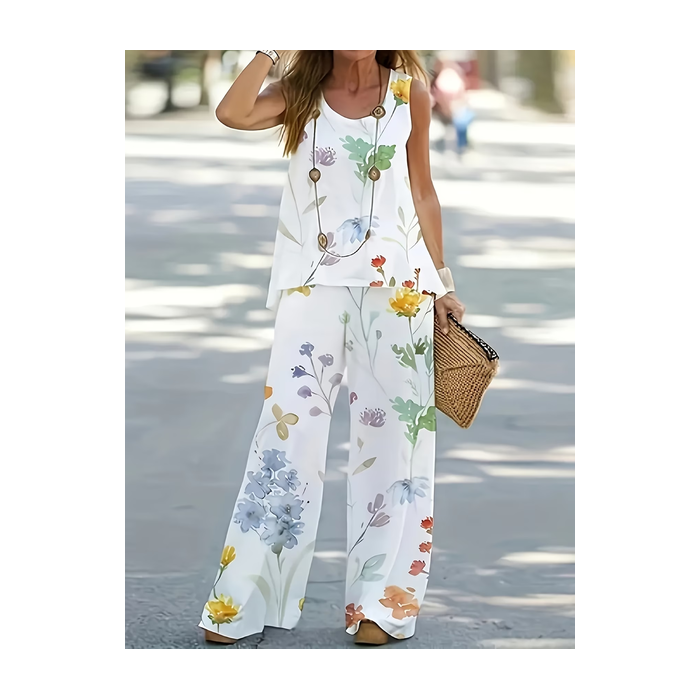 Women Floral Printing Two-Piece Set Daily Sleeveless Casual Summer Multi-Piece Set Matching Set