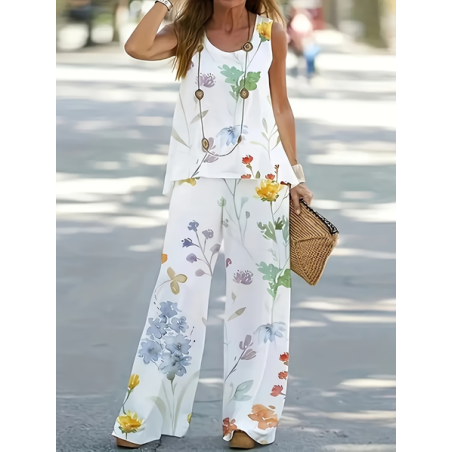 Women Floral Printing Two-Piece Set Daily Sleeveless Casual Summer Multi-Piece Set Matching Set