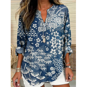 Women Floral V Neck Long Sleeve Blouse Printing Casual Daily Spring/Fall Top