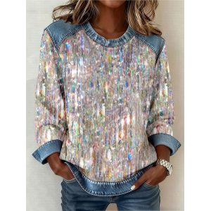 Women Abstract Crew Neck Printing Vintage Spring/Fall Long Sleeve Sweatshirt