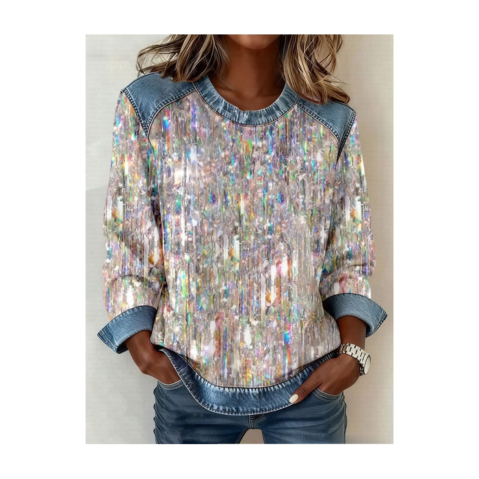 Women Abstract Crew Neck Printing Vintage Spring/Fall Long Sleeve Sweatshirt