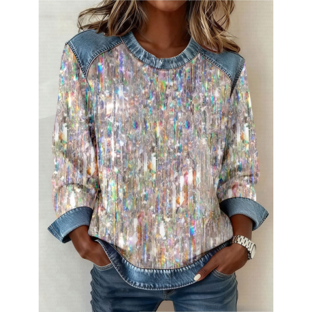 Women Abstract Crew Neck Printing Vintage Spring/Fall Long Sleeve Sweatshirt