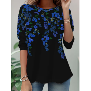 Women Floral Long Sleeve Tee T-shirt Crew Neck Casual Tunic Spring/Fall Top