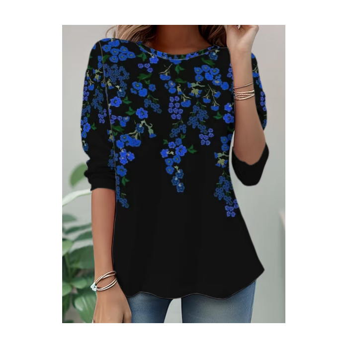 Women Floral Long Sleeve Tee T-shirt Crew Neck Casual Tunic Spring/Fall Top