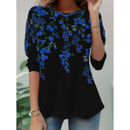 Women Floral Long Sleeve Tee T-shirt Crew Neck Casual Tunic Spring/Fall Top