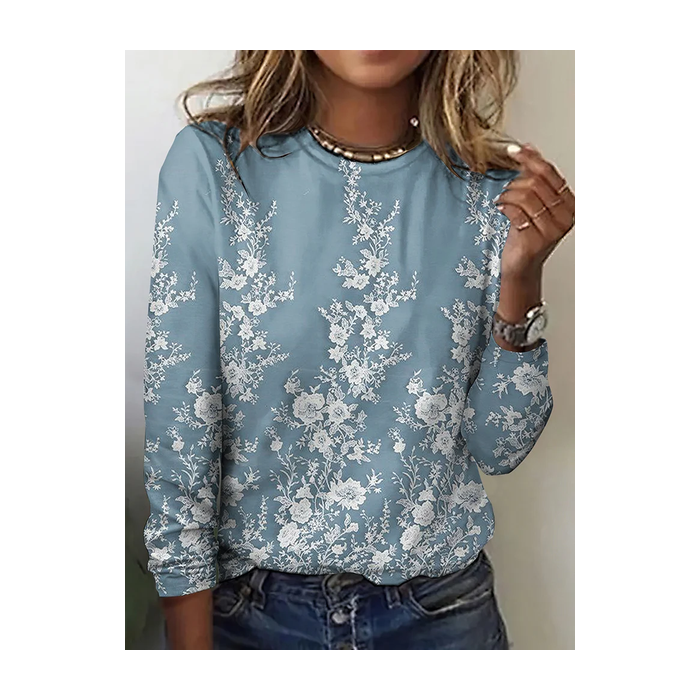 Women Floral Long Sleeve Tee T-shirt Crew Neck Printing Casual Graphic Tee Spring/Fall Top