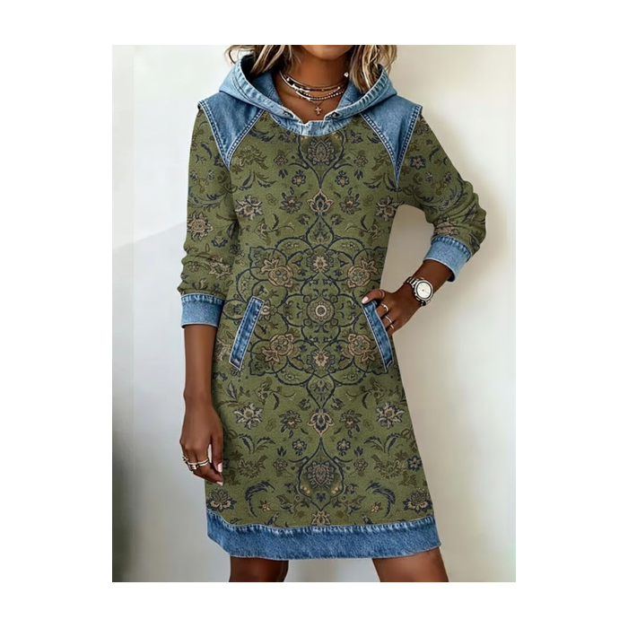 Women Floral Long Sleeve Hoodie Printing Dress Daily Vintage Midi H-Line Spring/Fall Dress