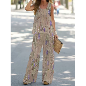 Women Abstract Printing Two-Piece Set Daily Sleeveless Casual Summer Multi-Piece Set Matching Set