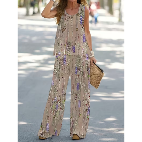 Women Abstract Printing Two-Piece Set Daily Sleeveless Casual Summer Multi-Piece Set Matching Set
