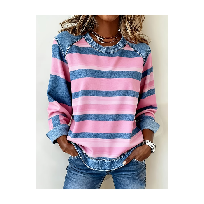 Women Abstract Stripes Crew Neck Printing Vintage Spring/Fall Long Sleeve Sweatshirt