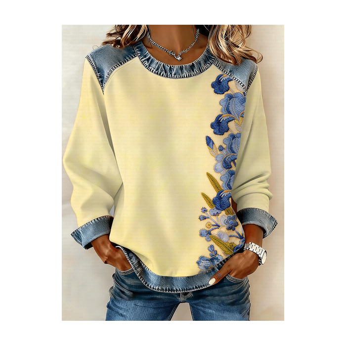 Women Floral Crew Neck Printing Vintage Spring/Fall Long Sleeve Sweatshirt