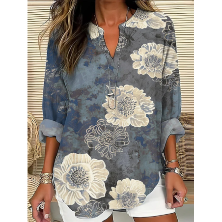 Women Floral V Neck Long Sleeve Blouse Printing Casual Daily Spring/Fall Top