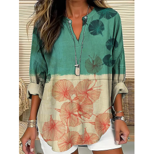 Women Abstract V Neck Long Sleeve Blouse Printing Casual Daily Spring/Fall Top
