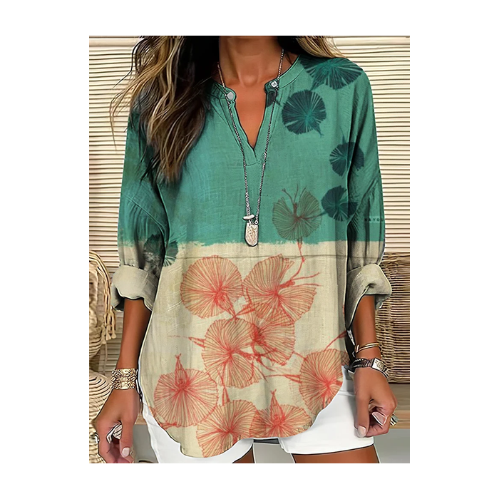 Women Abstract V Neck Long Sleeve Blouse Printing Casual Daily Spring/Fall Top