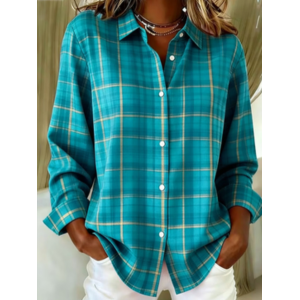 Women Plaid Shirt Collar Long Sleeve Shirt Buckle Regular Sleeve Casual Daily Spring/Fall Top
