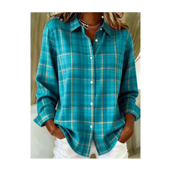 Women Plaid Shirt Collar Long Sleeve Shirt Buckle Regular Sleeve Casual Daily Spring/Fall Top