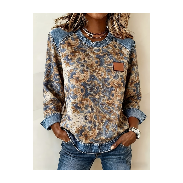 Women Abstract Crew Neck Printing Vintage Spring/Fall Long Sleeve Sweatshirt