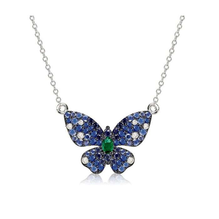 Dancing Butterfly Blue Sapphire Pendant Necklace For Women