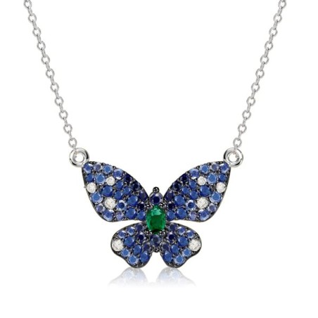 Dancing Butterfly Blue Sapphire Pendant Necklace For Women