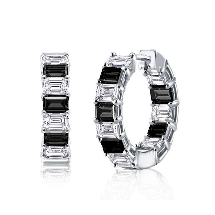 Italo Black & White Emerald Cut Hoop Earrings Silver Earrings