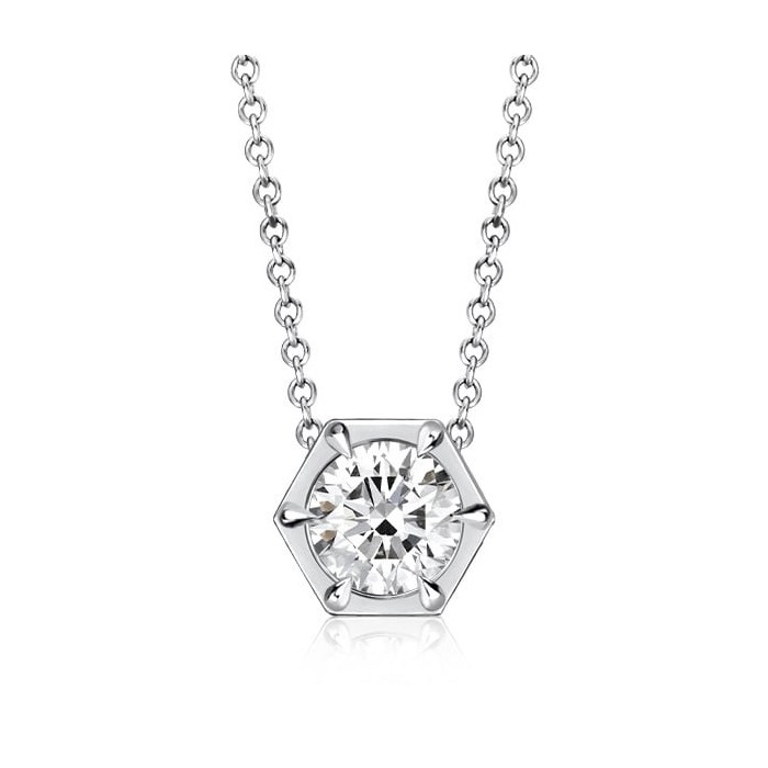 Italo Hexagon Single Stone Necklace Solitaire Pendant Necklace