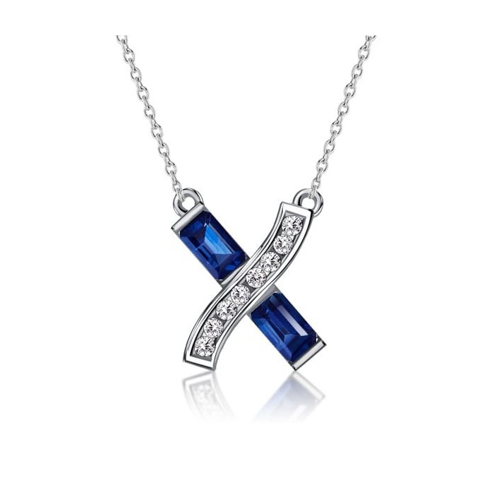 Italo Baguette Cut Blue Sapphire Necklace Infinity Cross Necklace