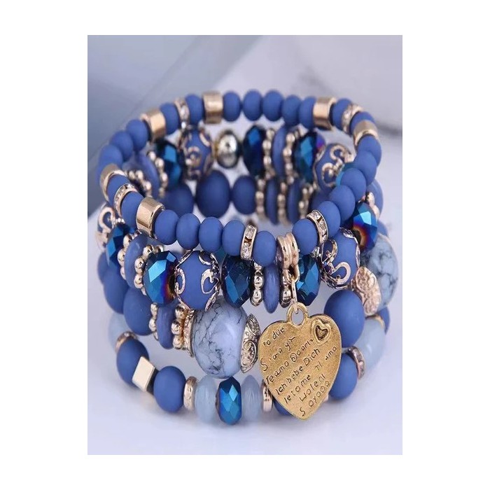 Best-selling Bohemian Alloy Love Pendant Multi-layer Elastic Rope Beaded Bracelet