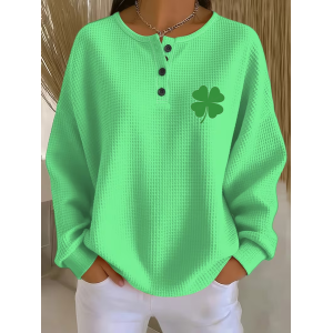 Women Shamrock Crew Neck Printing Casual Spring/Fall Long Sleeve Sweatshirt