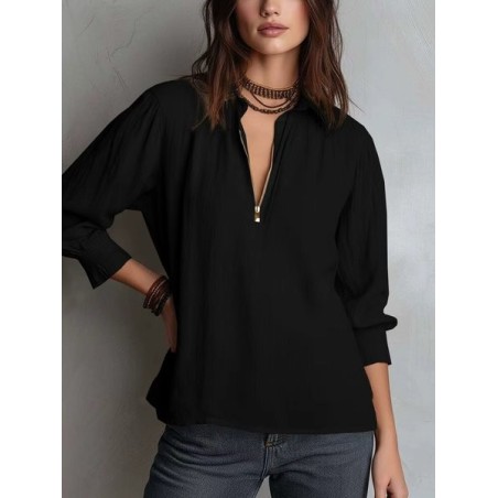 Women Plain Shawl Collar Three Quarter Sleeve Shirt Gathered Casual Daily Spring/Fall Top