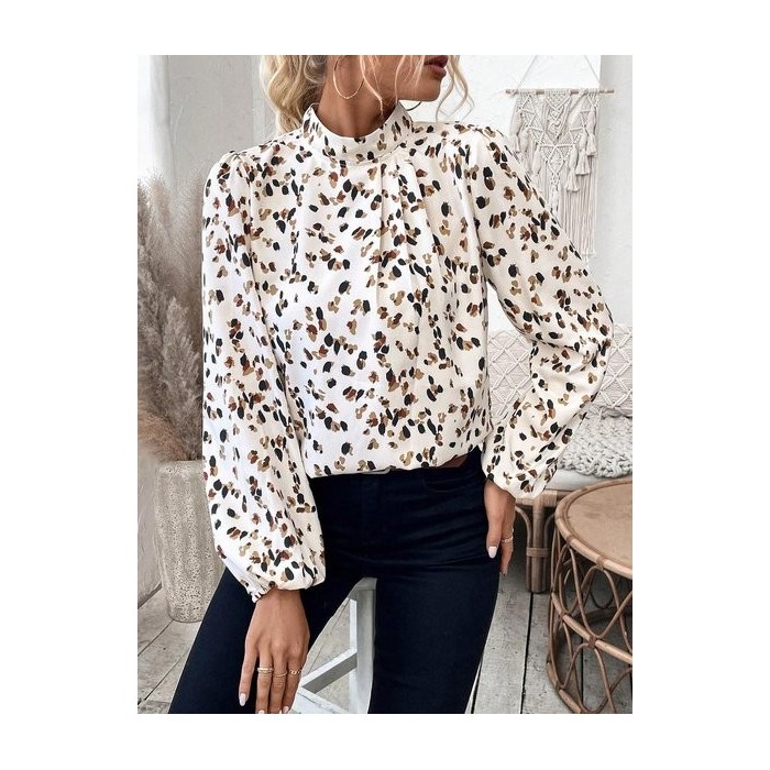 Women Leopard Mock Neck Long Sleeve Shirt Printing Casual Daily Spring/Fall Top