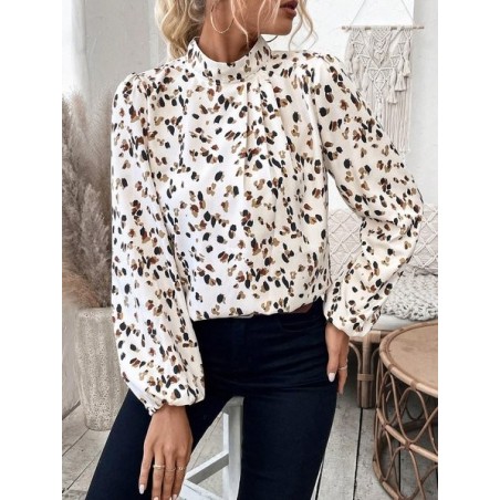 Women Leopard Mock Neck Long Sleeve Shirt Printing Casual Daily Spring/Fall Top
