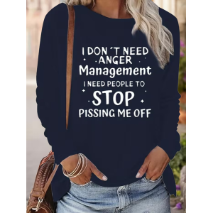 Women Text Letters Long Sleeve Tee T-shirt Crew Neck Printing Casual Graphic Tee Spring/Fall Top