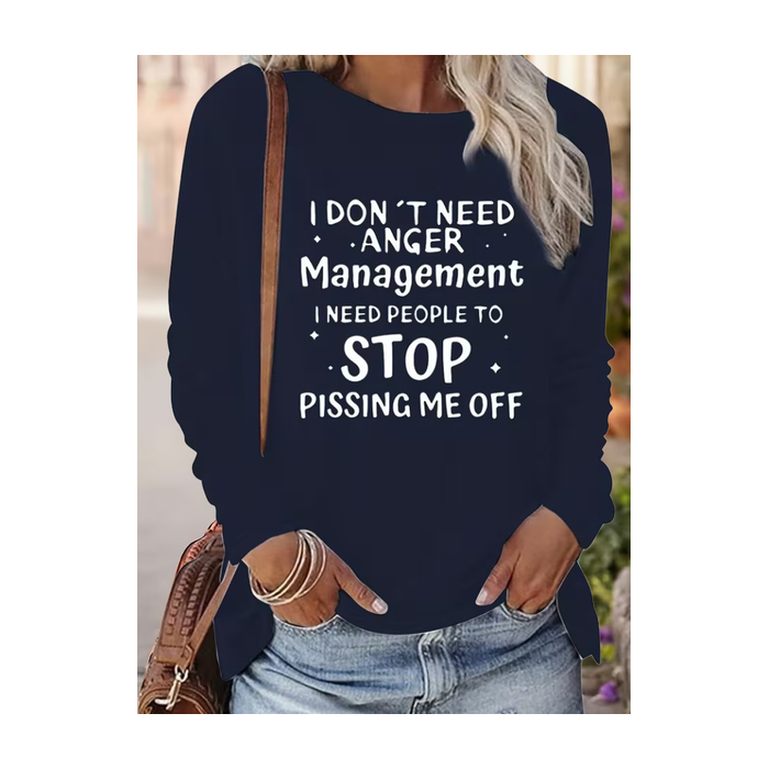 Women Text Letters Long Sleeve Tee T-shirt Crew Neck Printing Casual Graphic Tee Spring/Fall Top