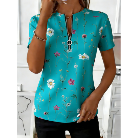Women Floral Short Sleeve Tee T-shirt Elegant Summer Top