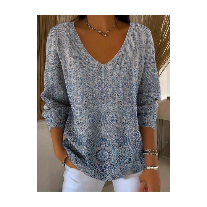 Women Abstract Long Sleeve Tee T-shirt V Neck Printing Casual Spring/Fall Top